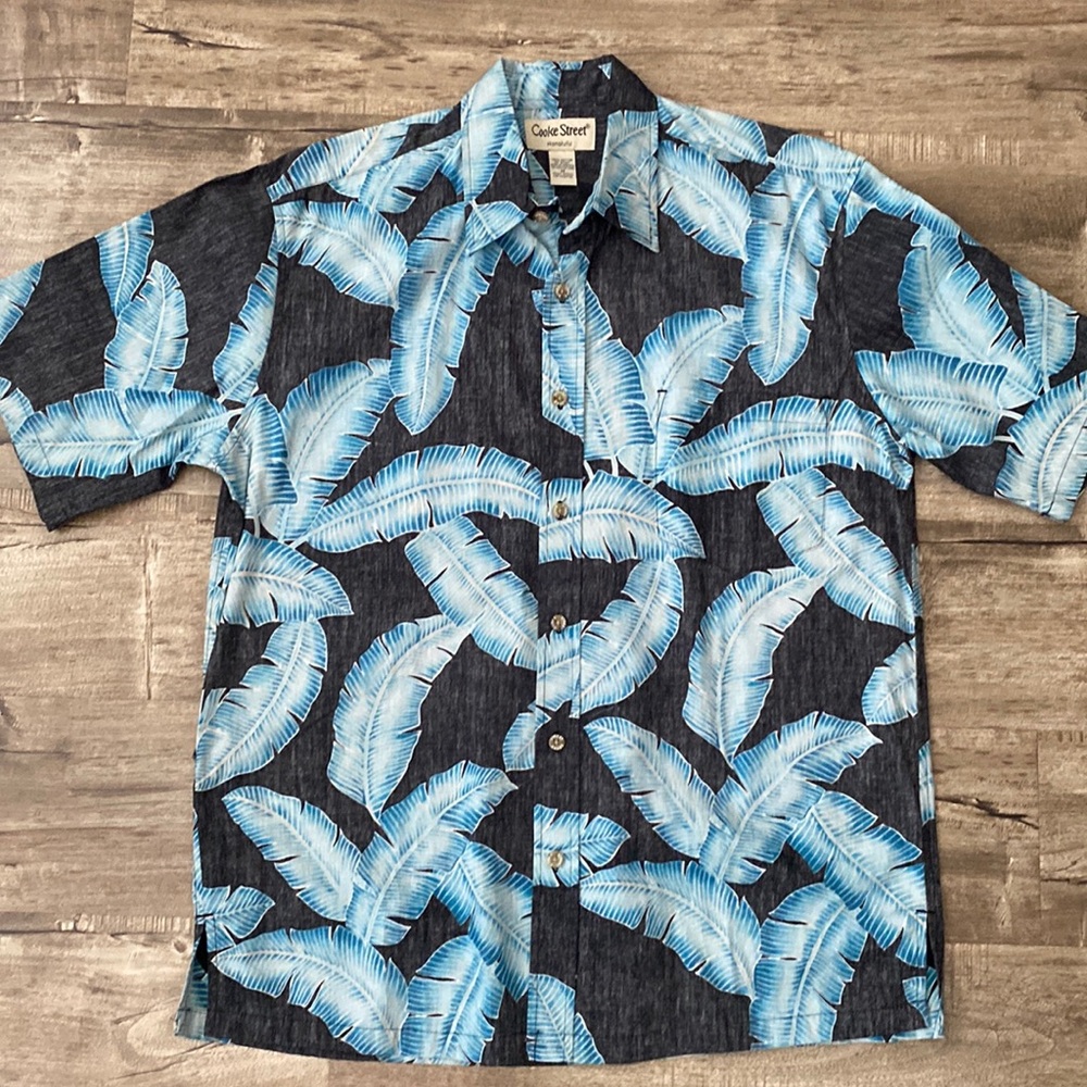 Cooke Street Honolulu Blue Palm Leaves Button Up Shirt